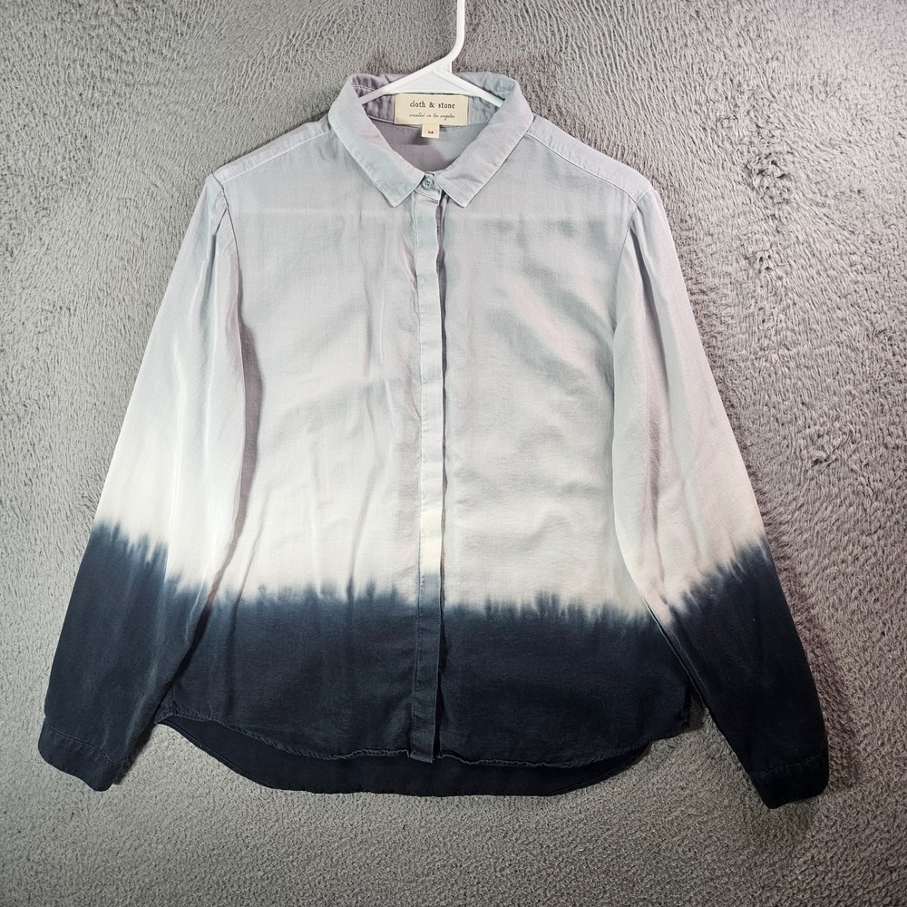 Cloth & Stone Shirt Top Women‎ Medium Button Up Long Sleeve Ombre Gray Black